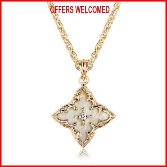 Jewelry - Dainty 14K Gold Plated Clover Pendant Necklace Adjustable Chain